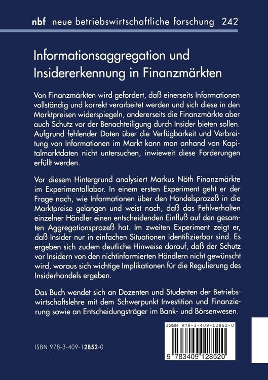 Produktbild: Informationsaggregation und Insidererkennung in Finanzm&auml;rkten