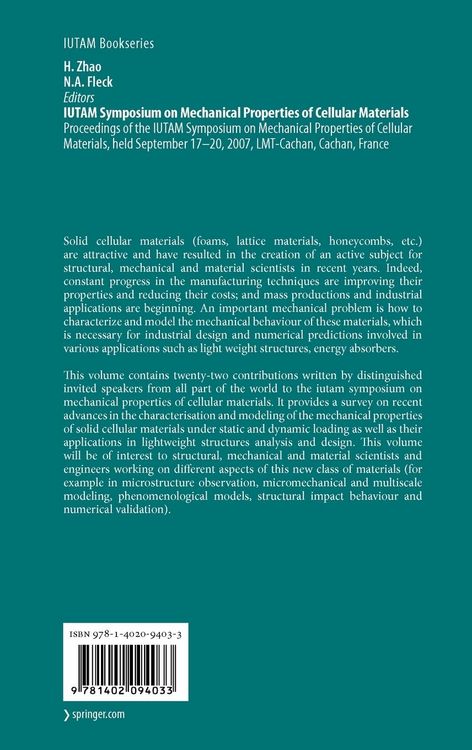 Produktbild: IUTAM Symposium on Mechanical Properties of Cellular Materials