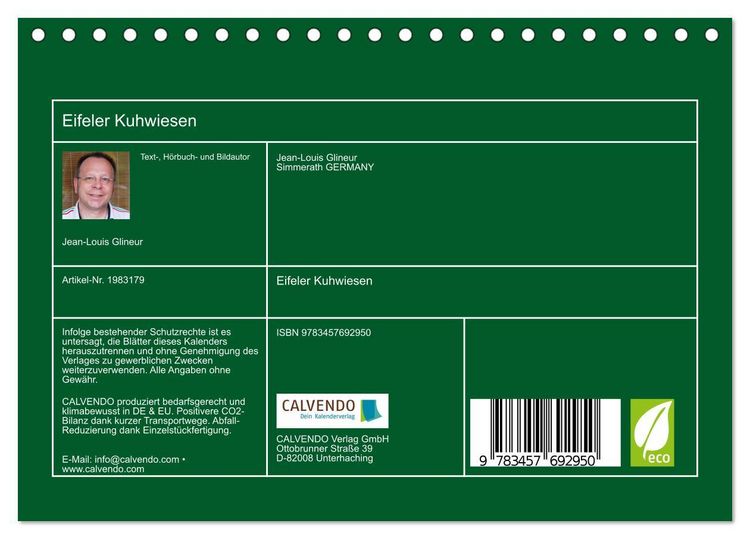 Produktbild: Eifeler Kuhwiesen (Tischkalender 2026 DIN A5 quer), CALVENDO Monatskalender