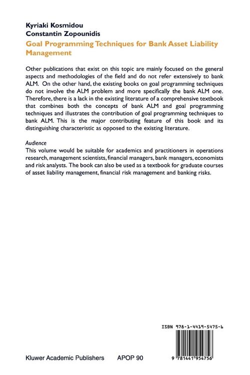Produktbild: Goal Programming Techniques for Bank Asset Liability Management