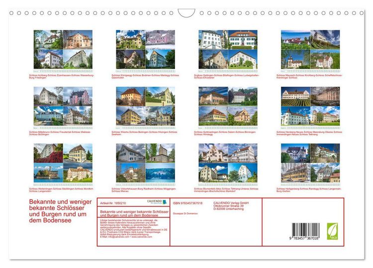 Produktbild: Bekannte und weniger bekannte Schl&ouml;sser und Burgen rund um dem Bodensee (Wandkalender 2026 DIN A3 quer), CALVENDO Monatskalender