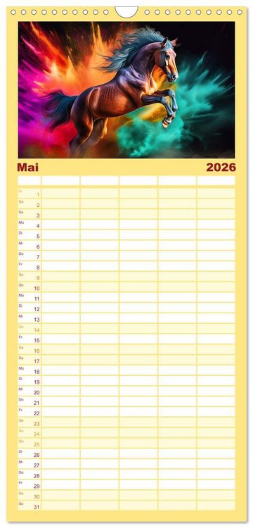 Produktbild: Familienplaner 2026 - Pferde im Farbenrausch mit 5 Spalten (Wandkalender, 21 x 45 cm) CALVENDO