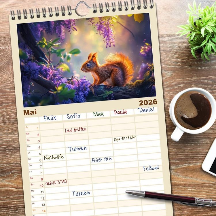 Produktbild: Familienplaner 2026 - Zauberhafte Waldmomente mit 5 Spalten (Wandkalender, 21 x 45 cm) CALVENDO