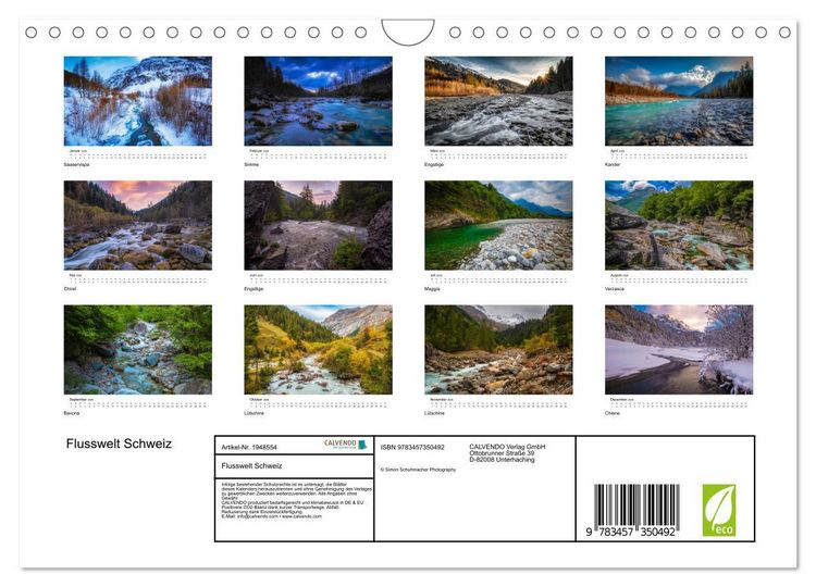 Produktbild: Flusswelt Schweiz (Wandkalender 2026 DIN A4 quer), CALVENDO Monatskalender
