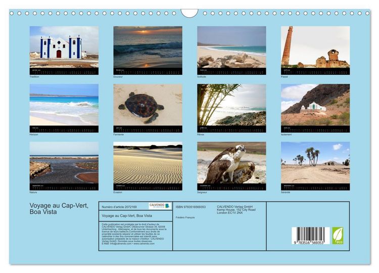 Produktbild: Voyage au Cap-Vert, Boa Vista (Calendrier mural 2026 DIN A3 vertical), CALVENDO calendrier mensuel
