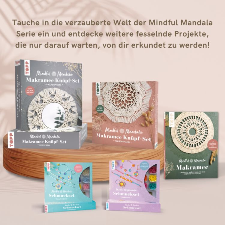 Produktbild: Mindful Mandala - Makramee-Kn&uuml;pf-Set: Wandspiegel. Mit Anleitung und Material zum Selberkn&uuml;pfen