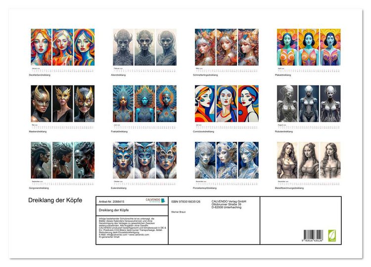 Produktbild: Dreiklang der K&ouml;pfe (Wandkalender 2026 DIN A2 quer), CALVENDO Monatskalender