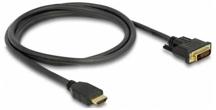 Produktbild: Delock HDMI / DVI Anschlusskabel HDMI-A Stecker, DVI-D 24+1pol. Stecker 1.5 m Schwarz 85653 dreifach geschirmt, vergoldete Steckkontakte HDMI-Kabel