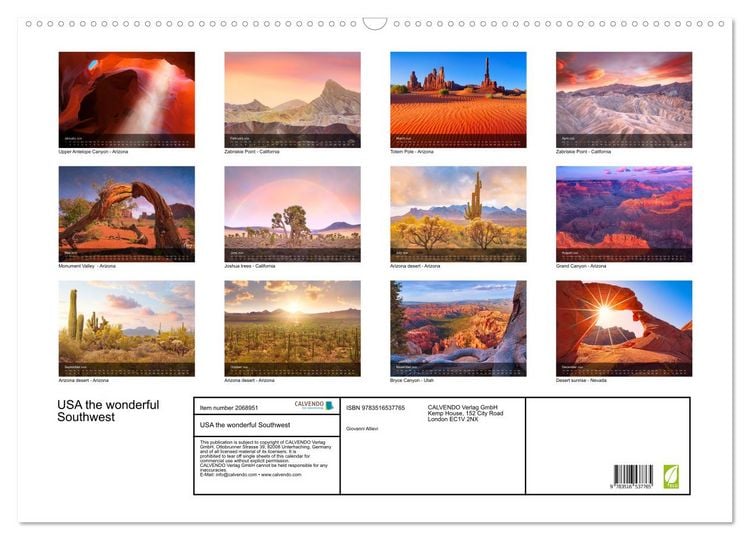 Produktbild: USA the wonderful Southwest (Wall Calendar 2026 DIN A2 landscape), CALVENDO 12 Month Wall Calendar