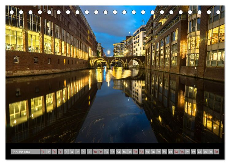Produktbild: Hamburgs Br&uuml;cken bei Nacht (Tischkalender 2026 DIN A5 quer), CALVENDO Monatskalender