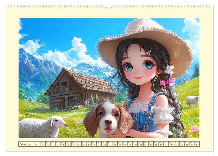 Produktbild: Kleine Cowgirls. Niedliche M&auml;dchen mit tierischen Freunden (hochwertiger Premium Wandkalender 2026 DIN A2 quer), Kunstdruck in Hochglanz