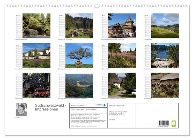 Produktbild: S&uuml;dschwarzwald - Impressionen (Wandkalender 2026 DIN A2 quer), CALVENDO Monatskalender