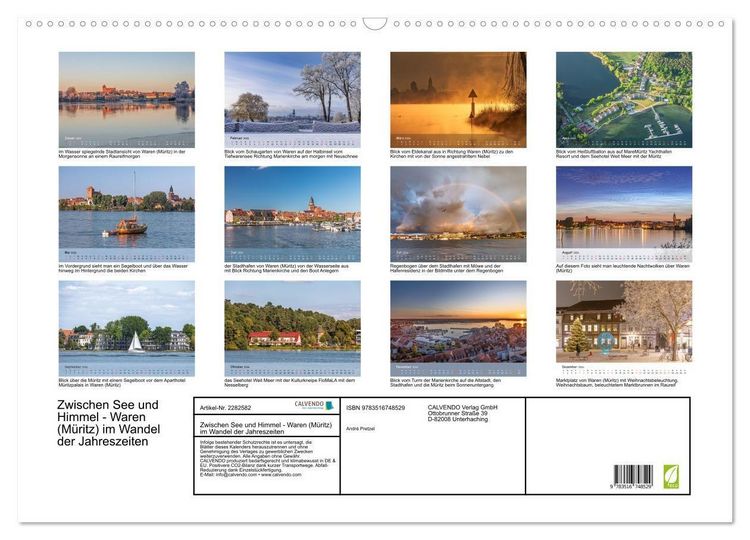 Produktbild: Zwischen See und Himmel - Waren (M&uuml;ritz) im Wandel der Jahreszeiten (Wandkalender 2026 DIN A2 quer), CALVENDO Monatskalender
