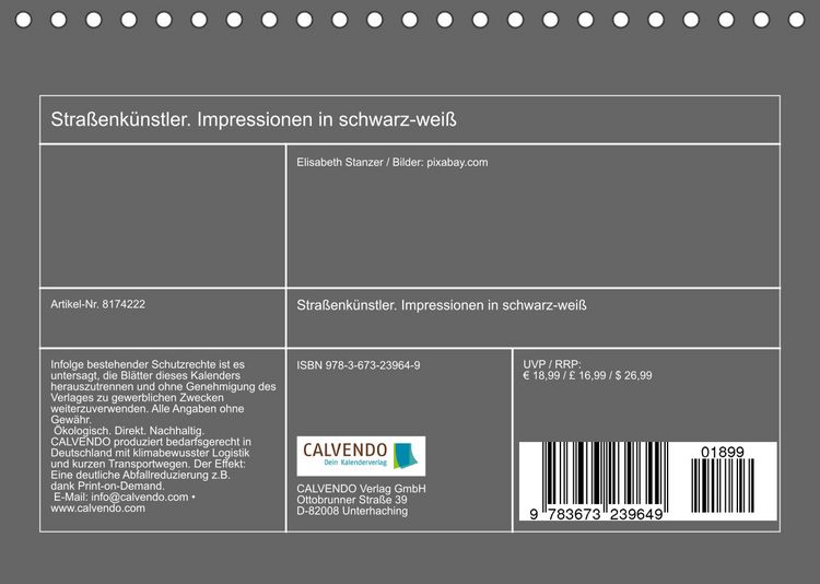Produktbild: Stra&szlig;enk&uuml;nstler. Impressionen in schwarz-wei&szlig; (Tischkalender 2022 DIN A5 quer)