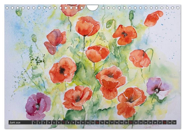 Produktbild: Blumenbilder in Aquarell (Wandkalender 2026 DIN A4 quer), CALVENDO Monatskalender