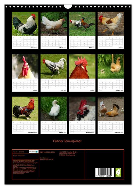 Produktbild: H&uuml;hner Terminplaner (Wandkalender 2026 DIN A3 hoch), CALVENDO Monatskalender
