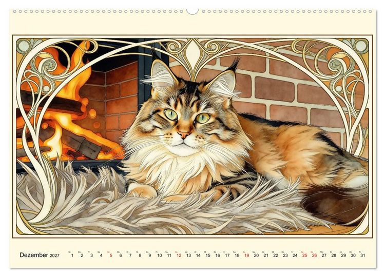 Produktbild: Zauberhafte Jugendstil-Katzen (hochwertiger Premium Wandkalender 2027 DIN A2 quer), Kunstdruck in Hochglanz