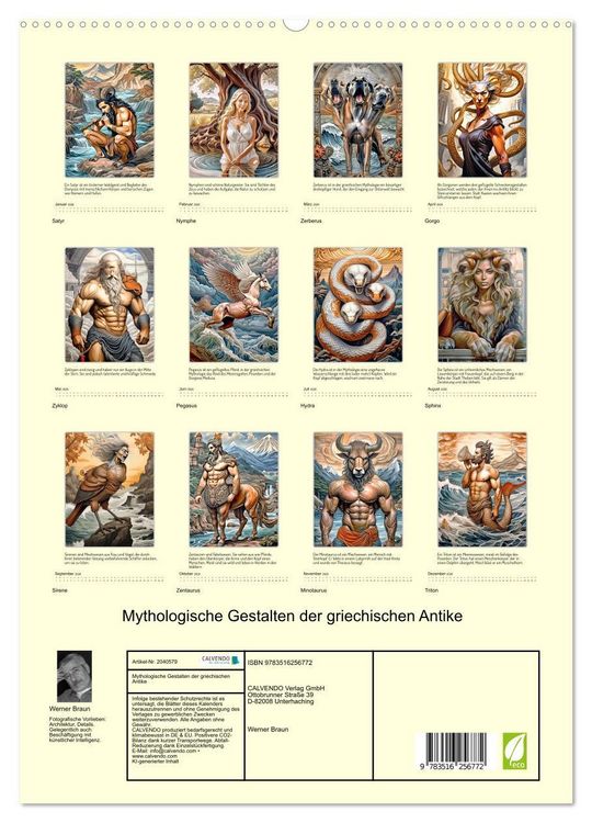 Produktbild: Mythologische Gestalten der griechischen Antike (hochwertiger Premium Wandkalender 2026 DIN A2 hoch), Kunstdruck in Hochglanz
