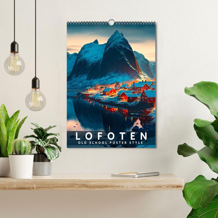 Produktbild: Lofoten - Old School Poster Style (Wandkalender 2026 DIN A3 hoch), CALVENDO Monatskalender