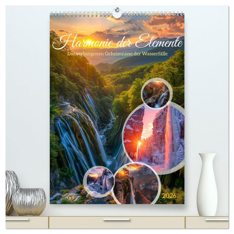 Produktbild: Die Harmonie der Elemente - Die verborgenen Geheimnisse der Wasserf&auml;lle (hochwertiger Premium Wandkalender 2026 DIN A2 hoch), Kunstdruck in Hochglanz