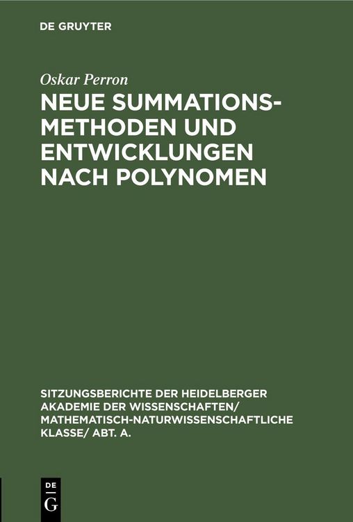 Produktbild: Neue Summationsmethoden und Entwicklungen nach Polynomen