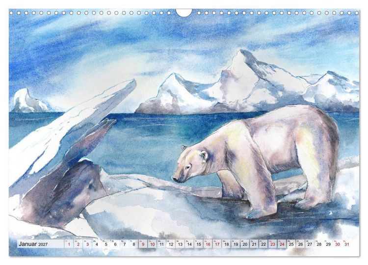 Produktbild: Die Meereswelt in Aquarell (Wandkalender 2027 DIN A3 quer), CALVENDO Monatskalender