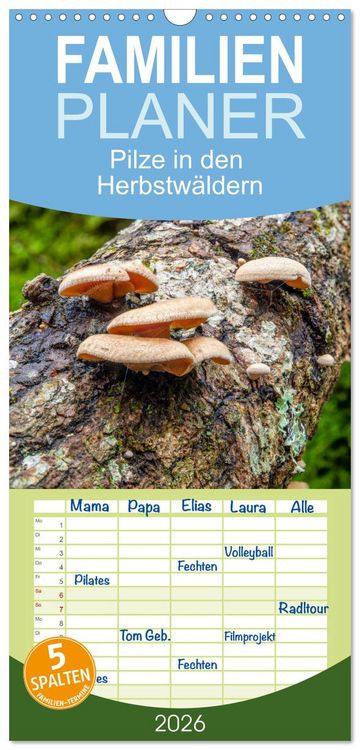 Produktbild: Familienplaner 2026 - Pilze in den Herbstw&auml;ldern mit 5 Spalten (Wandkalender, 21 x 45 cm) CALVENDO