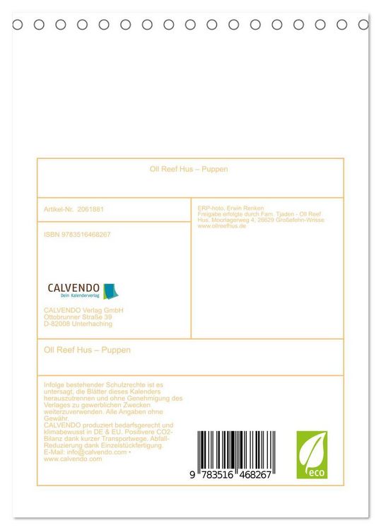Produktbild: Oll Reef Hus &ndash; Puppen (Tischkalender 2026 DIN A5 hoch), CALVENDO Monatskalender