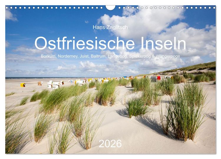 Produktbild: Ostfriesische Inseln - Borkum, Norderney, Juist, Baltrum, Langeoog, Spiekeroog, Wangerooge (Wandkalender 2026 DIN A3 quer), CALVENDO Monatskalender