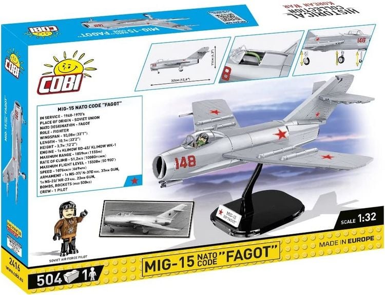 Produktbild: COBI Historical Collection 2416 - MiG-15 Fagot, D&uuml;senj&auml;ger, Korean War, 504 Klemmbausteine, 1 Figur