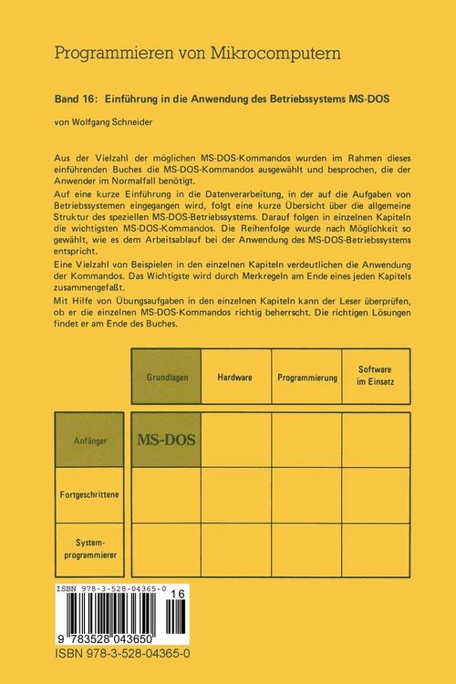 Produktbild: Einf&uuml;hrung in die Anwendung des Betriebssystems MS-DOS
