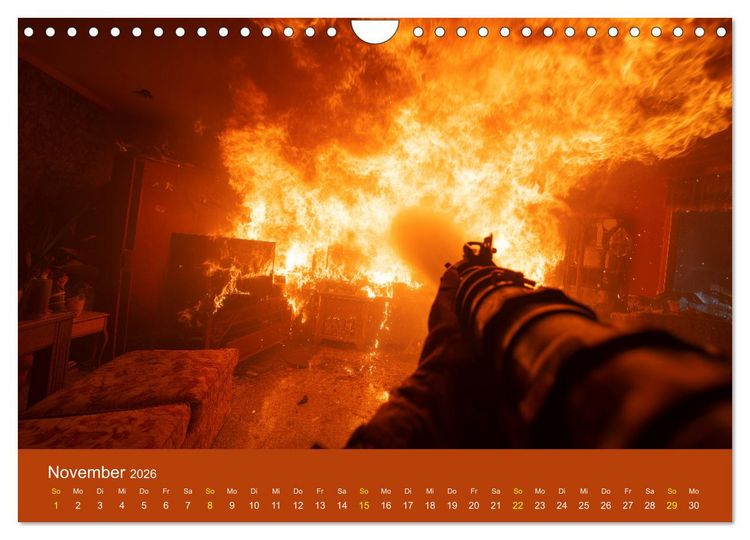 Produktbild: Feuer und Flamme - Feuerwehrkalender (Wandkalender 2026 DIN A4 quer), CALVENDO Monatskalender