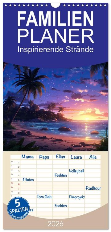 Produktbild: Familienplaner 2026 - Inspirierende Str&auml;nde mit 5 Spalten (Wandkalender, 21 x 45 cm) CALVENDO