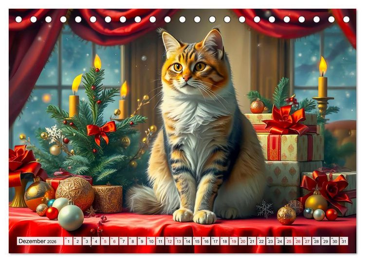 Produktbild: Klassische Katzenportr&auml;ts - Katzen in opulenten Stillleben (Tischkalender 2026 DIN A5 quer), CALVENDO Monatskalender