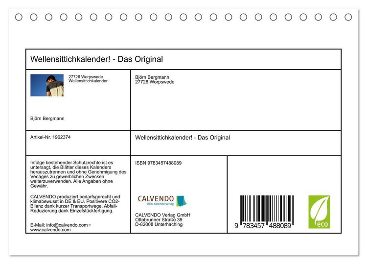 Produktbild: Wellensittichkalender! - Das Original (Tischkalender 2026 DIN A5 quer), CALVENDO Monatskalender