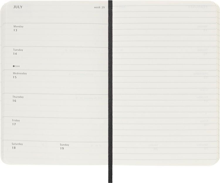Moleskine 18 Monate Wochenkalender 2025/2026, P/A6, 1 Wo = 1 Seite, Rechts Linierte Seite, Weicher Einband, Schwarz