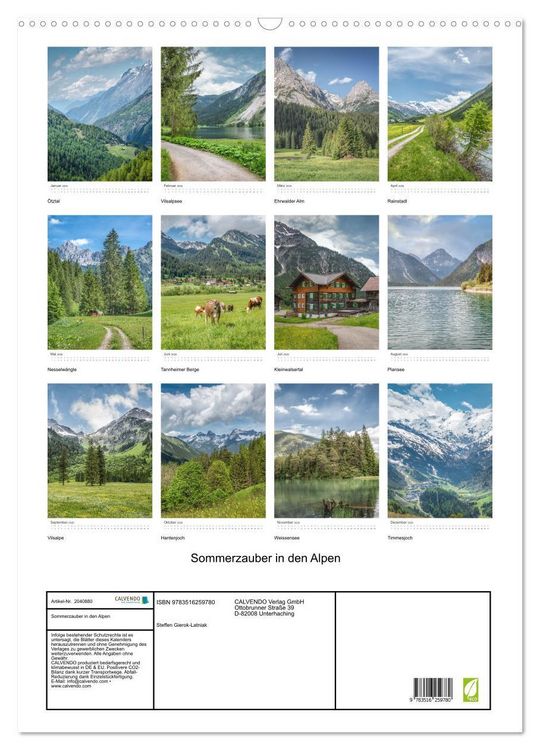Produktbild: Sommerzauber in den Alpen (Wandkalender 2026 DIN A2 hoch), CALVENDO Monatskalender