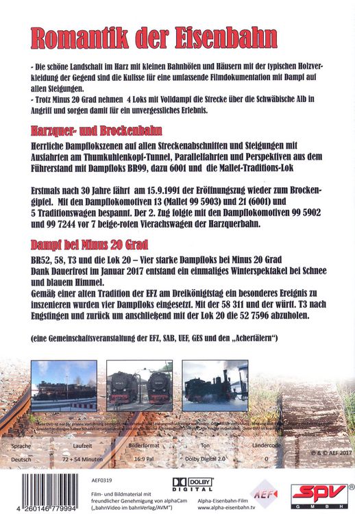 Produktbild: Romantik der Eisenbahn - Harzquer- und Brockenbahn & 4 Dampfloks bei Minus 20 Grad [2 DVDs]