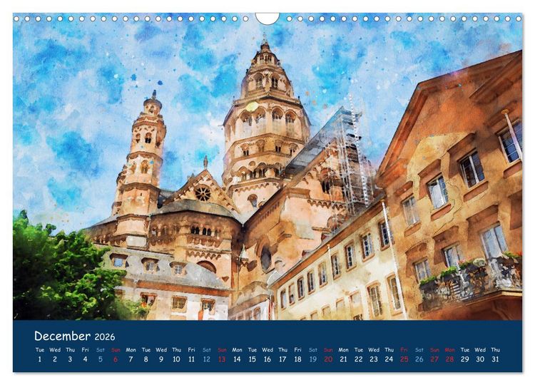 Produktbild: The Rhine valley - From Koblenz to Mainz in watercolours (Wall Calendar 2026 DIN A3 landscape), CALVENDO 12 Month Wall Calendar