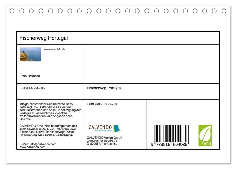 Produktbild: Fischerweg Portugal (Tischkalender 2026 DIN A5 quer), CALVENDO Monatskalender
