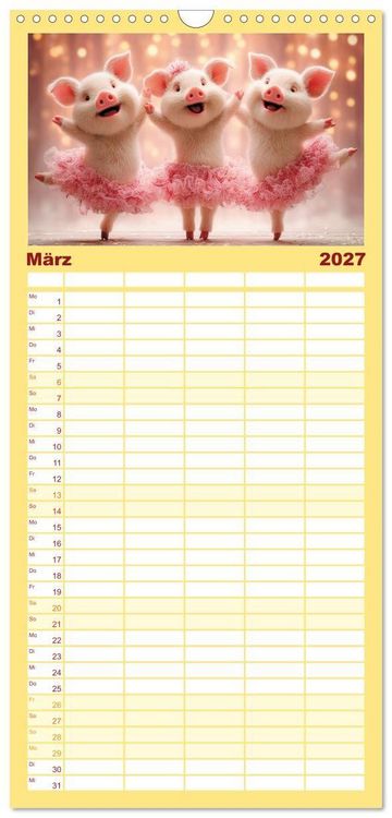 Produktbild: Familienplaner 2027 - Vom Gl&uuml;ck, ein Schweinchen zu sein mit 5 Spalten (Wandkalender, 21 x 45 cm) CALVENDO