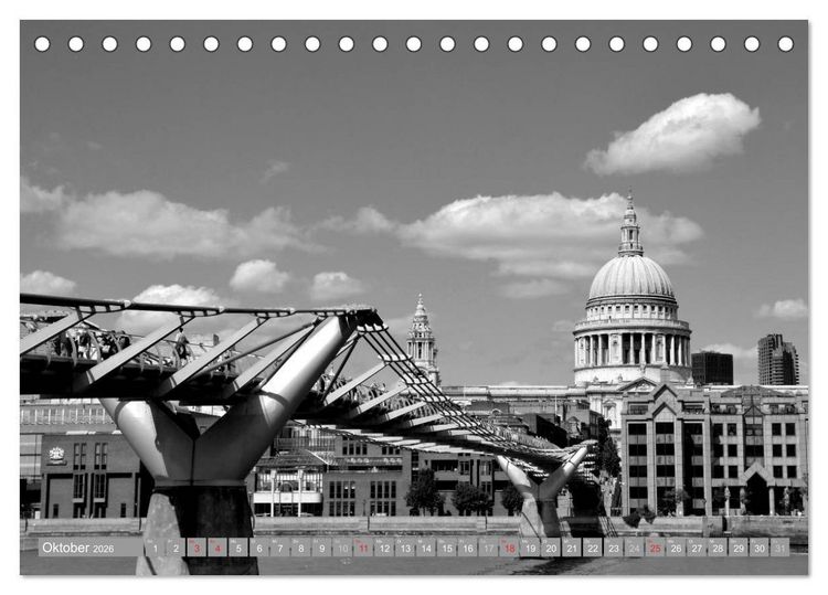 Produktbild: London in Schwarz-Wei&szlig; (Tischkalender 2026 DIN A5 quer), CALVENDO Monatskalender