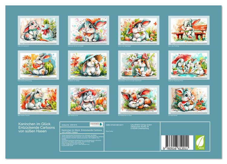 Produktbild: Kaninchen im Gl&uuml;ck. Entz&uuml;ckende Cartoons von s&uuml;&szlig;en Hasen (Wandkalender 2026 DIN A4 quer), CALVENDO Monatskalender