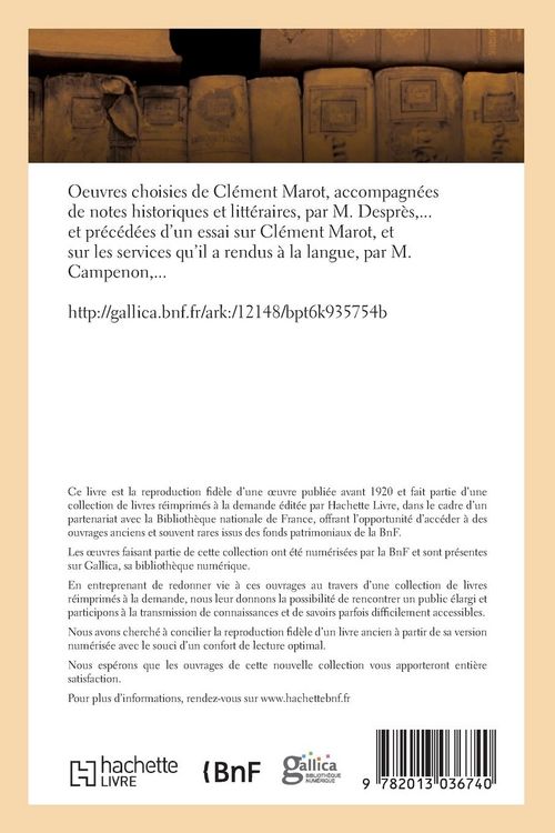 Produktbild: Oeuvres choisies de Cl&eacute;ment Marot, accompagn&eacute;es de notes historiques et litt&eacute;raires