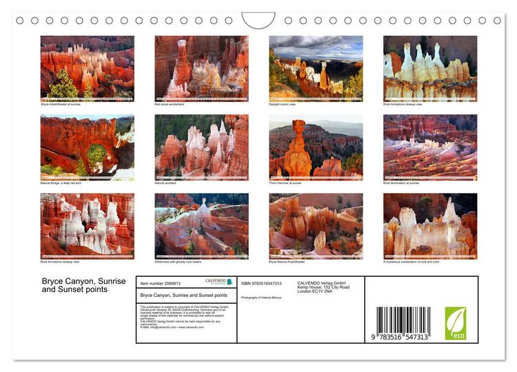Produktbild: Bryce Canyon, Sunrise and Sunset points (Wall Calendar 2026 DIN A4 landscape), CALVENDO 12 Month Wall Calendar