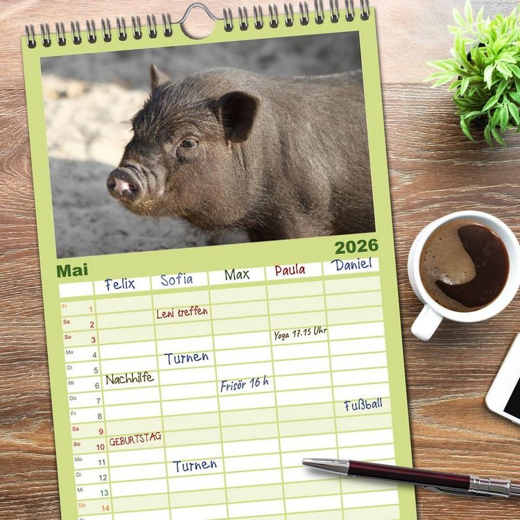 Produktbild: Familienplaner 2026 - Schwein gehabt! mit 5 Spalten (Wandkalender, 21 x 45 cm) CALVENDO