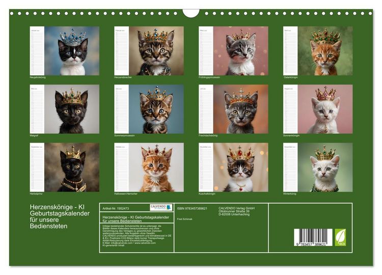 Produktbild: Herzensk&ouml;nige - KI Geburtstagskalender f&uuml;r unsere Bediensteten (Wandkalender 2026 DIN A3 quer), CALVENDO Monatskalender