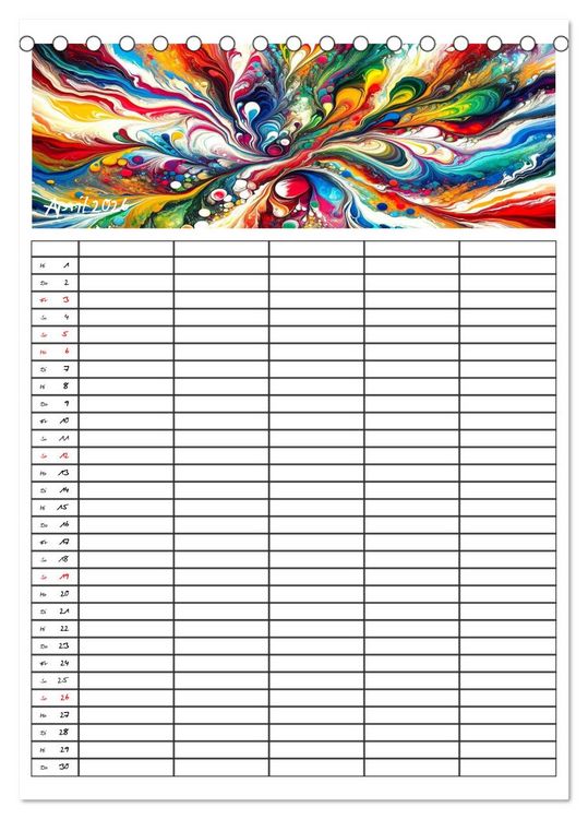 Produktbild: Pouring Art Familienplaner - Durch das Jahr mit KI-kreierter Pouring Kunst (Tischkalender 2026 DIN A5 hoch), CALVENDO Monatskalender