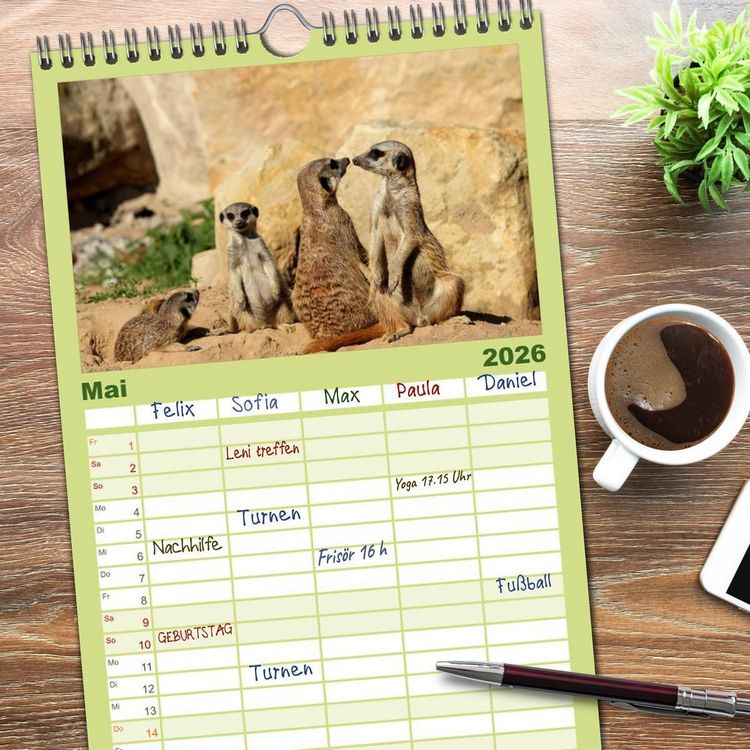 Produktbild: Familienplaner 2026 - Erdm&auml;nnchen mit 5 Spalten (Wandkalender, 21 x 45 cm) CALVENDO