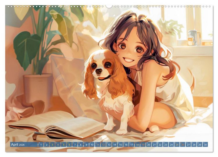 Produktbild: Tierische Anime-Freunde - Fr&ouml;hliche Streifz&uuml;ge mit Hund und Katze (hochwertiger Premium Wandkalender 2026 DIN A2 quer), Kunstdruck in Hochglanz